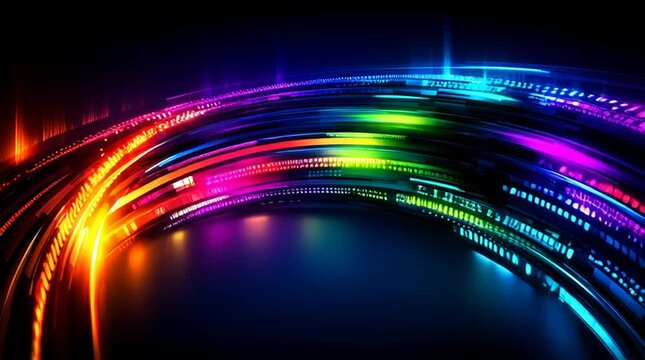 abstract futuristic ai technology background loop, colorful digital data visualization with copyspace, hightech holographic interface animation
