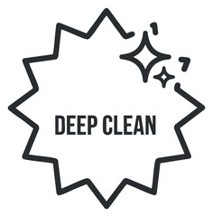 A deep clean badge with sparkles in minimalist black and white vector style, ideal for cleaning services branding