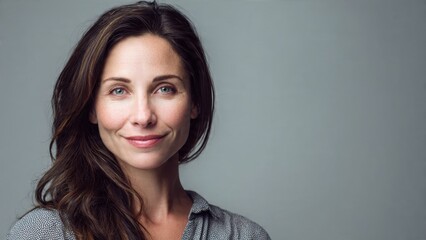Fototapeta premium Smiling Woman Portrait on Gray Background