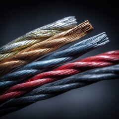 Colorful twisted metal wires macro detail