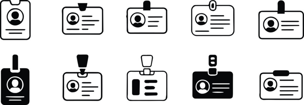 id card badge icon vector outline silhouette and solid glyph set