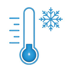 Glossy 3D blue thermometer with snowflake vector. Shiny cold temperature icon isolated on white. Winter weather symbol for forecast, freezing climate and cooling concepts.