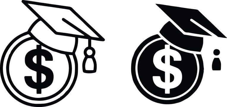 scholarship vector graduation cap with dollar sign circle icons