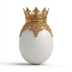 White egg adorned with ornate golden crown