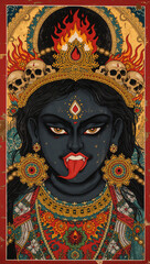 Obraz premium Traditional Golden Thangka Painting of Goddess Kali - Tibetan Art