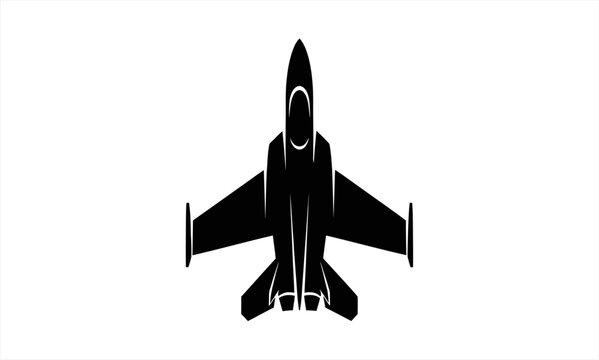 Sleek black silhouette of a modern fighter jet in flight.