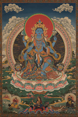 Obraz premium Traditional Golden Thangka Painting of Goddess Kali - Tibetan Art