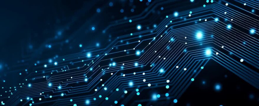 abstract blue circuit board background vector presentation design with dots and lines on a dark blue background, a futuristic technology concept, a banner for digital tech Generative AI