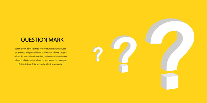 Question marks on a yellow background with text about picking and time indicating curiosity and inquiry in design settings. QFA vector