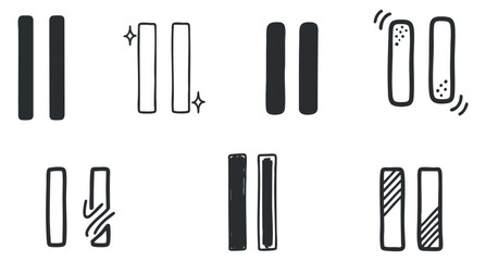 A collection of various line icons in black and white minimalist vector style, suitable for graphic design and digital projects