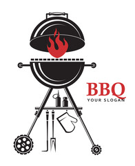 kettle barbecue grill with flame isolated on white background