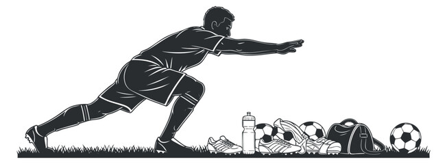 Fototapeta premium A soccer goalkeeper diving to save a goal in black and white vector style, ideal for sports-related designs
