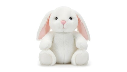 Fototapeta premium White plush bunny toy with pink nose and floppy ears, soft stuffed rabbit cuddly Easter gift