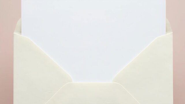 Light cream envelope holding blank white paper card ready for your important message or text