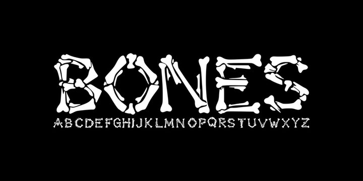 Font vector, Alphabet, lettering , handdrawn, Hand Drawn Human Bone Font Set - Skeleton Anatomy Alphabet Vector for Spooky Party and Poster