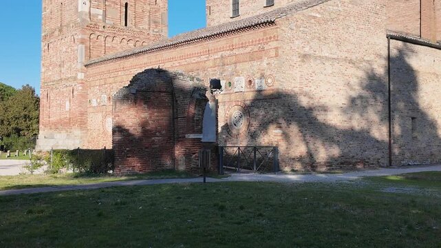 Pomposa Abbey, Po Delta, Codigoro, Ferrara, Italy - February 5, 2026 - Views of the historic Romanesque-Byzantine church