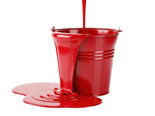 Red paint spilling from bucket isolated on transparent background