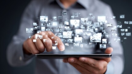 Naklejka premium Digital lifestyle concept, person browsing on tablet