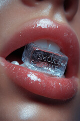 Fototapeta premium Lips with ice cube 