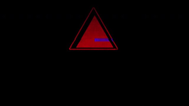 Red triangle warning sign glows