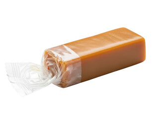A close-up view of a single, unopened roll of toilet paper on a white background isolated on transparent background