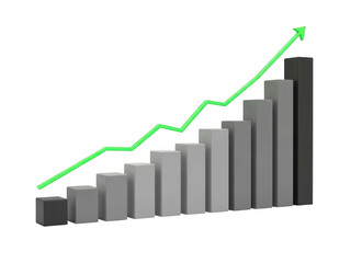 A bar chart showing the consistent growth of a company's revenue over a period of time isolated on transparent background