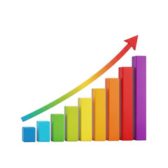 Colorful bar chart with an upward trending arrow indicating growth isolated on transparent background