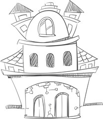 Obraz premium Fairytale house sketch. Cute fantasy home drawing