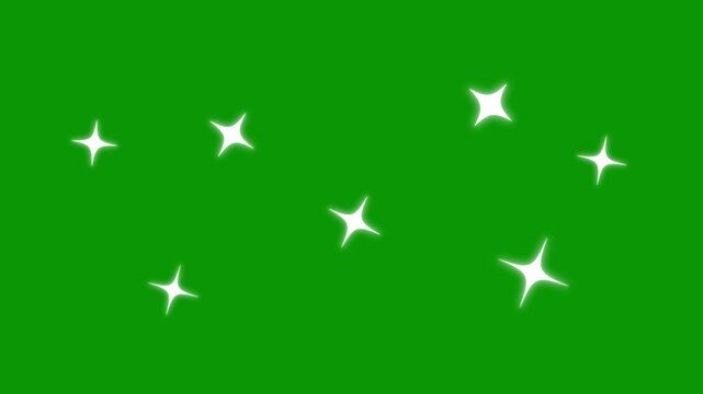 twinkling stars glow fields flying in galaxy space starburst light, shiny glowing star animation, Glitter sparkle animated, magic dust, pixie dust path, twinkling stars on green background. 4k
