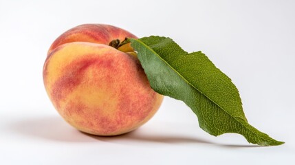 stonefruit. A single fresh peach with a green leaf, presented on a clean white background in a minimalist style. menu design.
sewing.