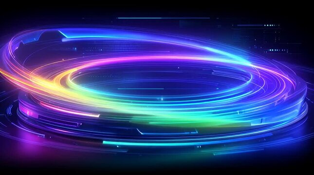 abstract futuristic ai technology background loop, colorful digital data visualization with copyspace, hightech holographic interface animation