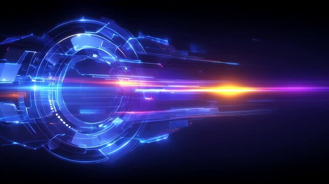 abstract futuristic ai technology background loop, colorful digital data visualization with copyspace, hightech holographic interface animation