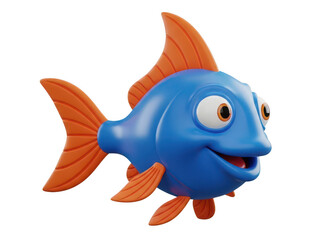 A blue fish with orange fins and tail isolated on transparent background