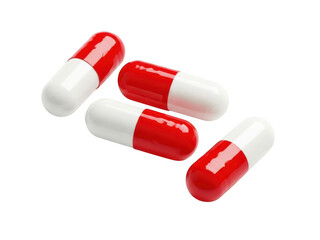 Three red and white capsules on a white background isolated on transparent background