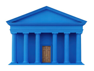 A blue building with columns and a triangular roof isolated on transparent background