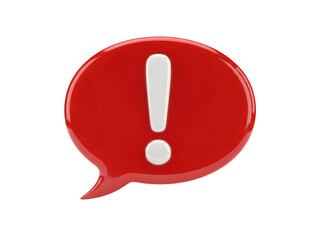 A red speech bubble with an exclamation mark isolated on transparent background