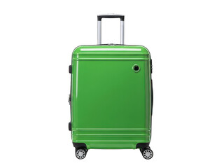 A green suitcase with a handle and wheels isolated on transparent background