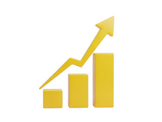 A yellow bar graph with an upward trend isolated on transparent background