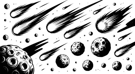 Cosmic asteroids and celestial bodies vector graphic for space astronomy and science design, planets meteors comets illustration, educational futuristic background, detailed scalable artwork concept v © MD FARIDUL