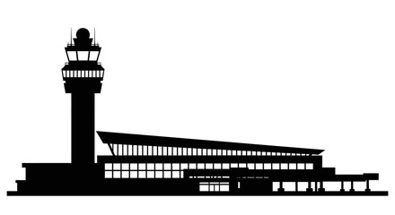 the single silhouette of the airport terminal and control tower
