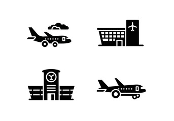 black airport transportation vector icon set