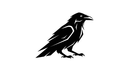 Obraz premium Black raven silhouette on white background