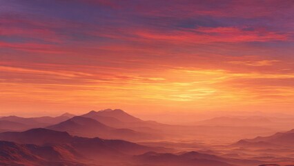Obraz premium Warm sunset over mountain range landscape