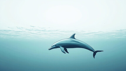 Obraz premium A lone dolphin gracefully swimming underwater, showcasing its sleek form against the ocean backdrop. The animal is in clear view AI Generative