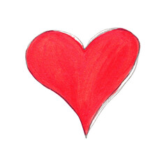 Fototapeta premium Hand-painted red heart isolated on white background.
