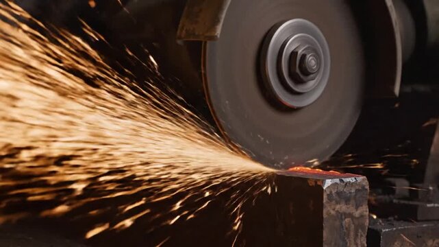 Angle Grinder Cutting Metal With Fiery Sparks Flying - Industrial Work