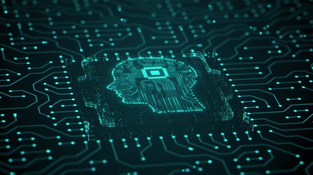 Animated AI Brain: Glowing Circuit Board Design