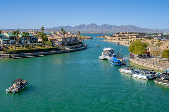 Lake Havasu city Arizona waterfront and landscape of the city.
