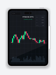 Tablet Displaying Stock Market Candlestick Chart, Trading and Investment Analytics Interface Illustration