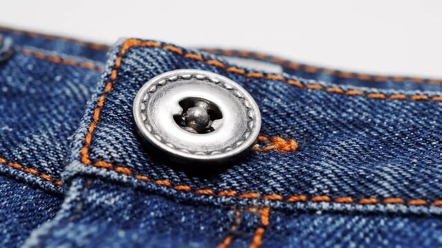 Close-up of denim jeans button and waistband detail